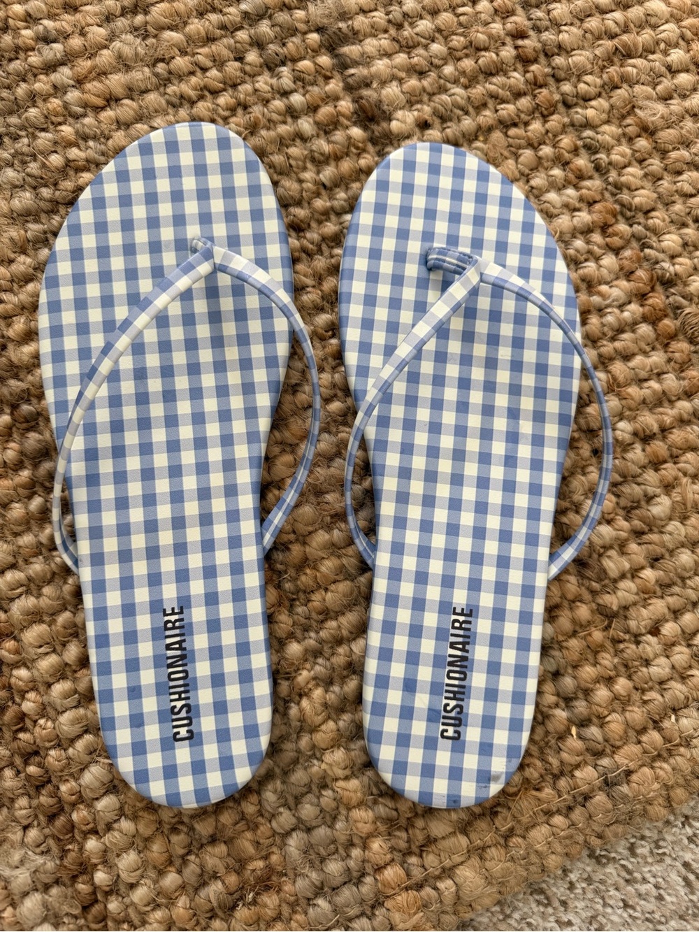 Women's Blue Gingham Flip Flop Sandals